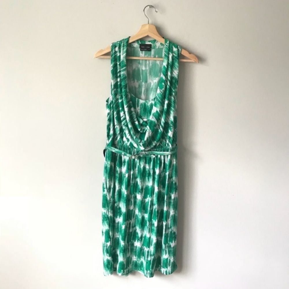 Max & Cleo Sleeveless Dress Print Green Belt M